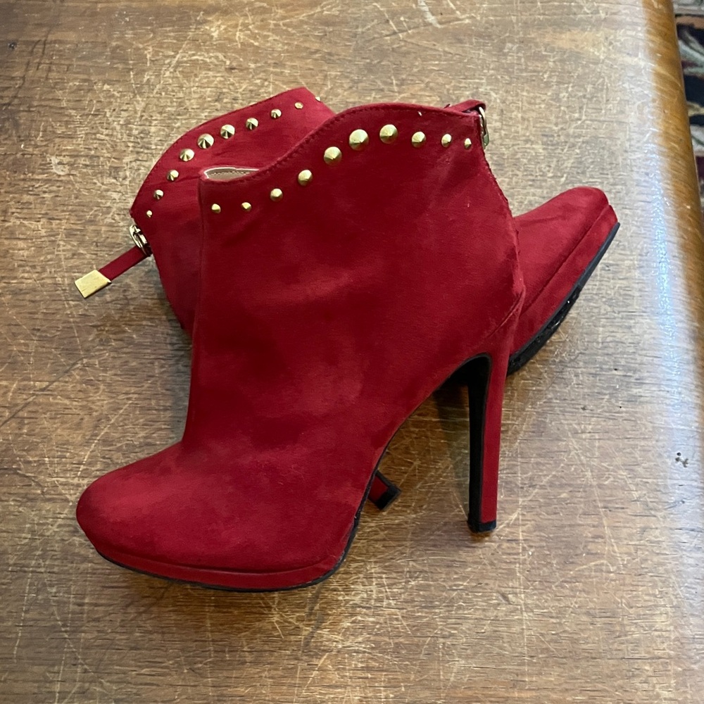 Massimo Red Suede Ankle Boots with Studded Detail size 6.5 - Picture 3 of 7